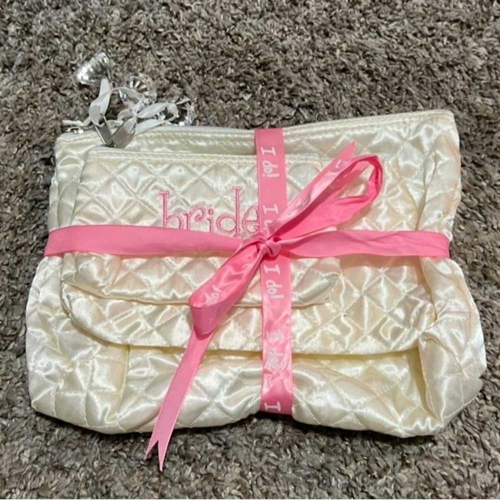 Elegant Cream Bridal Clutch with Pink Accents